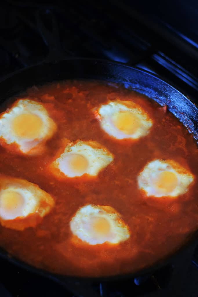 shakshuka in a cast iron pan