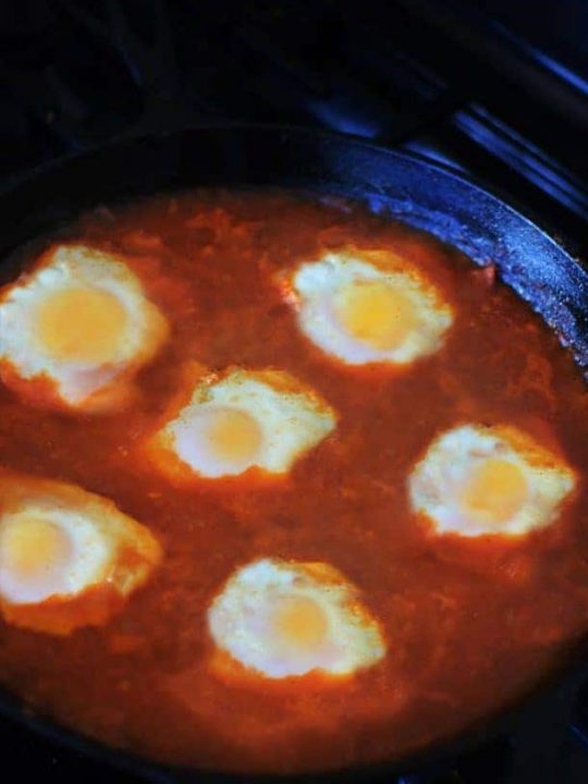 shakshuka in a cast iron pan