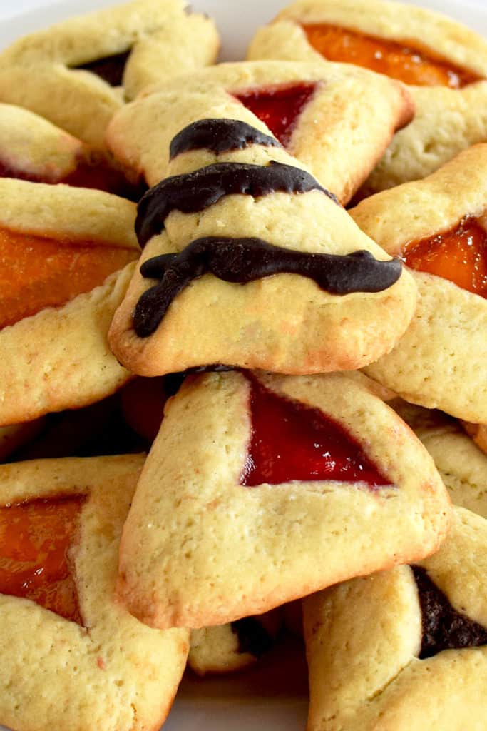 Close up of jelly and chocolate Hamantaschen