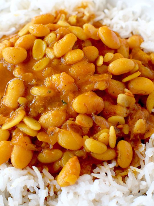 Israeli rice and beans in a white bowl