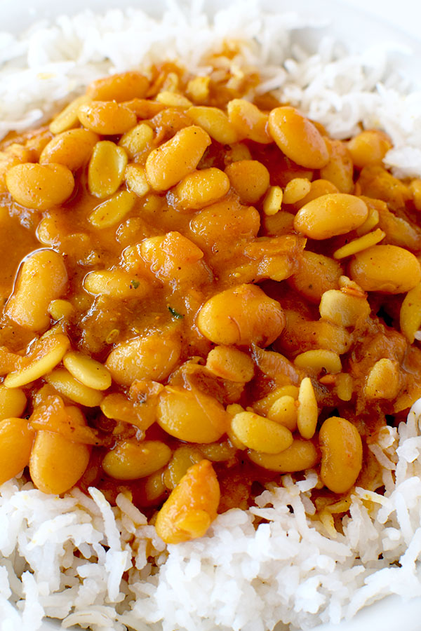 Israeli rice and beans in a white bowl