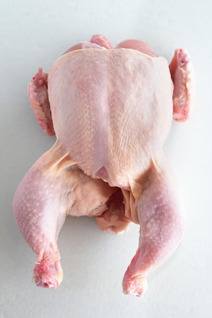 Whole raw chicken on its back