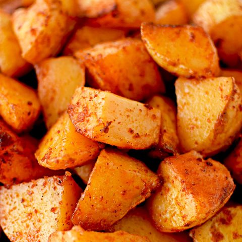 Close up of potatoes roasted with paprika