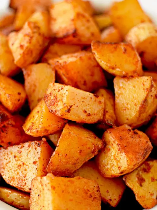 Close up of potatoes roasted with paprika