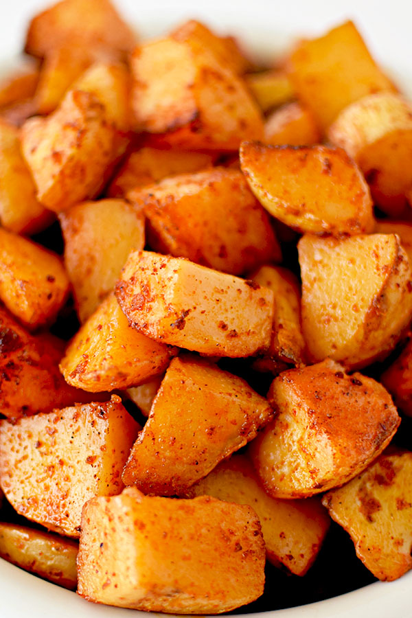 Close up of potatoes roasted with paprika