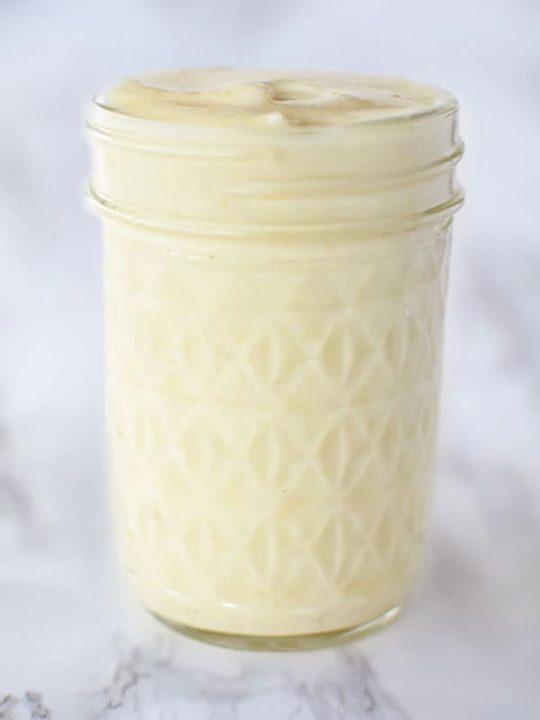 Homemade mayonnaise in mason jar