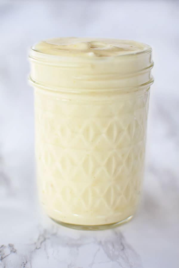 Homemade mayonnaise in mason jar