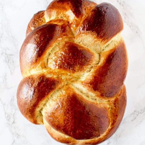 Challah bread on marble counter