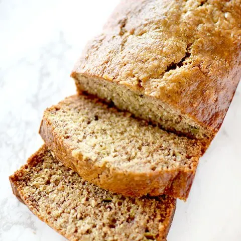 Sliced banana bread made with oil not butter