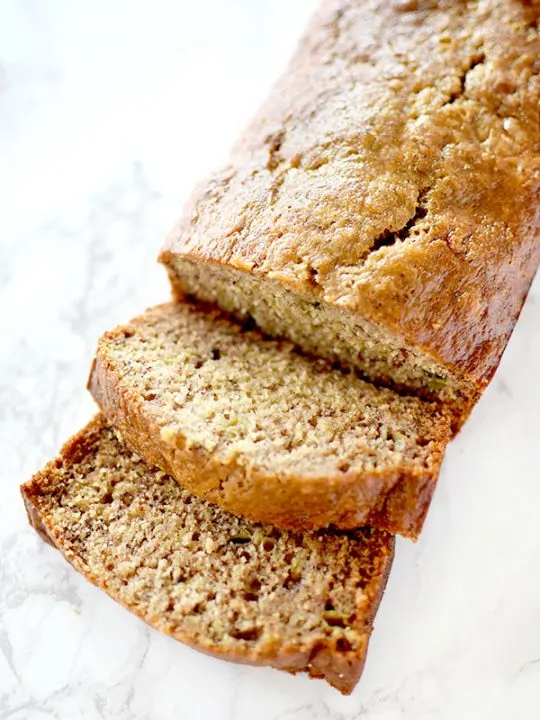 Sliced banana bread made with oil not butter