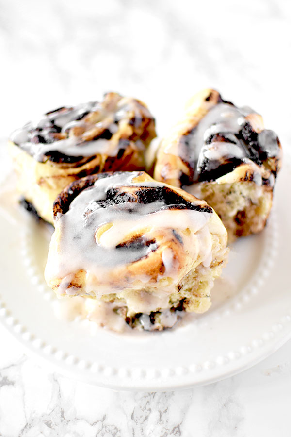 chocolate rolls on a white plate