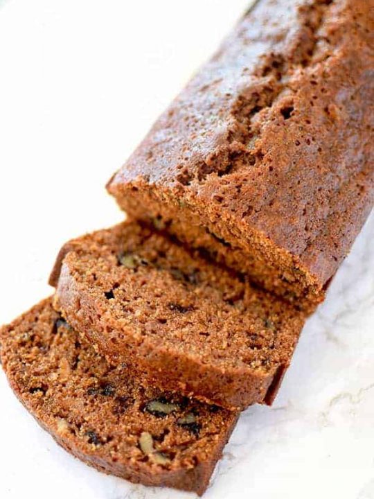 cut sweet potato bread with walnuts