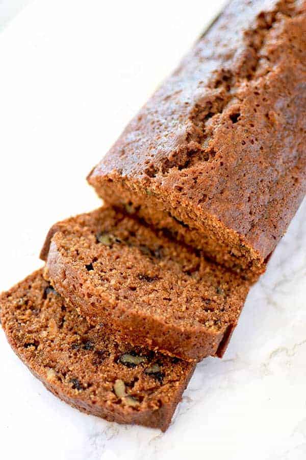 cut sweet potato bread with walnuts