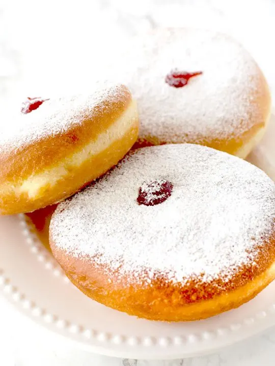 Sufganiyot on a white plate