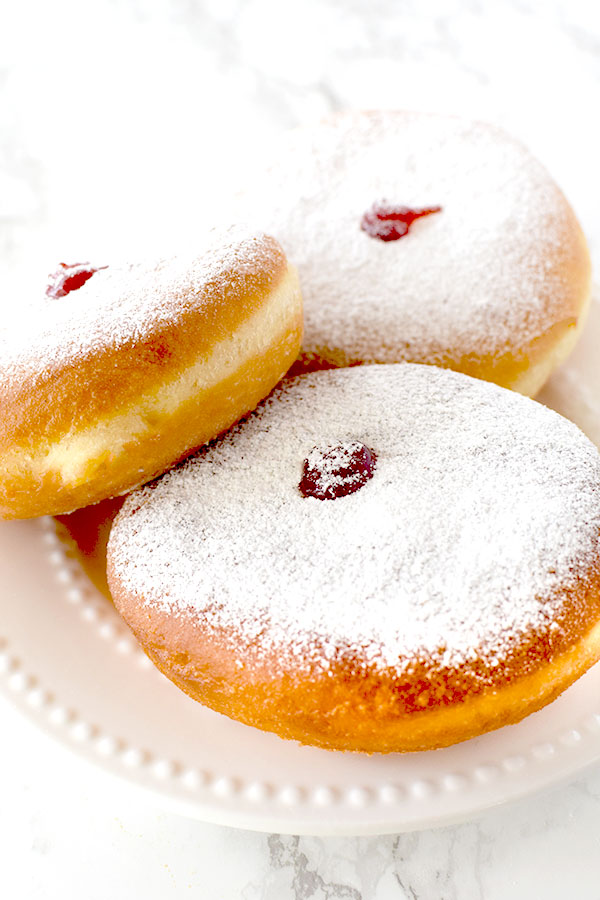 Sufganiyot on a white plate
