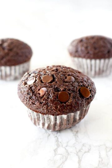 three double chocolate chip muffins