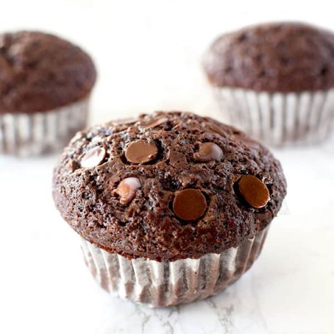 three double chocolate chip muffins