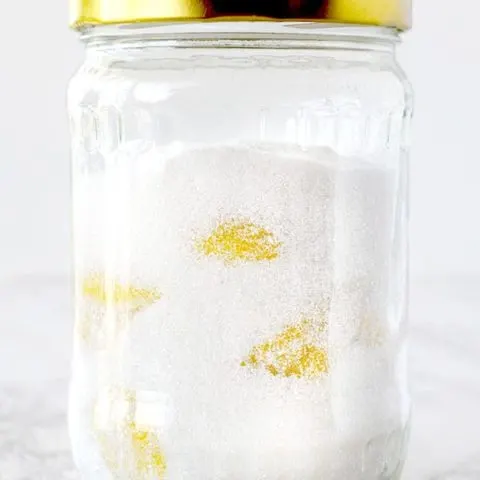 Lemon peals in a jar with sugar