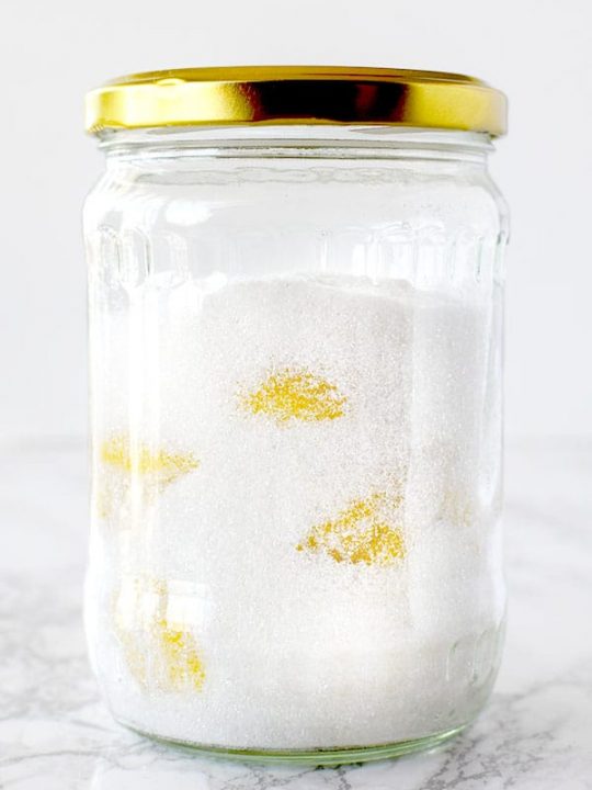 Lemon peals in a jar with sugar