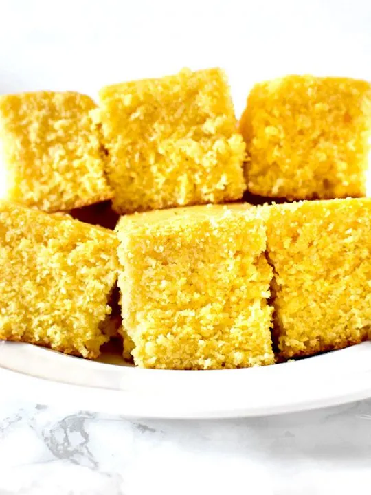 Square sweet cornbread on a plate