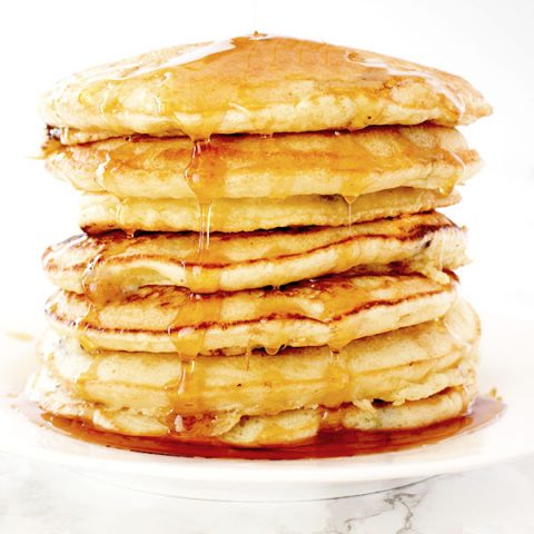 Pancakes stacked up on a plate