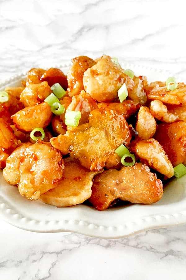 A plate of panda express (copycat) orange chicken