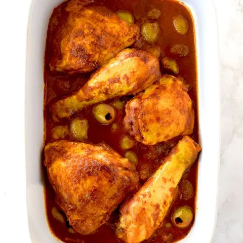 Moroccan chicken with olives in tomato sauce
