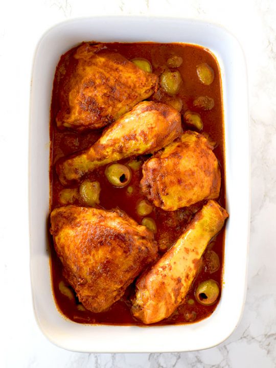 Moroccan chicken with olives in tomato sauce