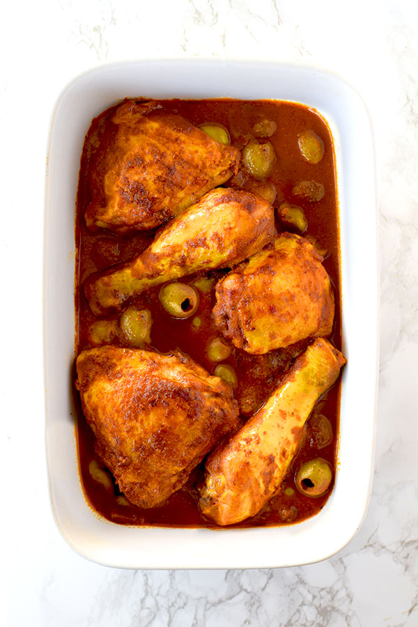 Moroccan chicken with olives in tomato sauce