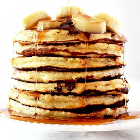 stack of banana chocolate chip pancakes