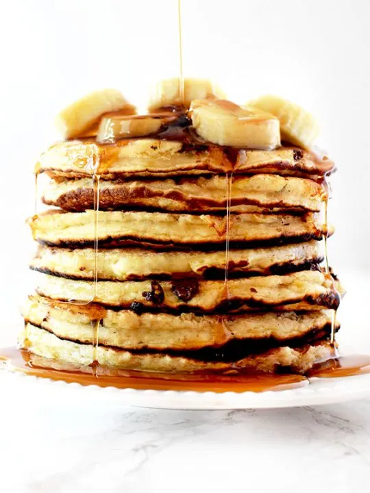 stack of banana chocolate chip pancakes