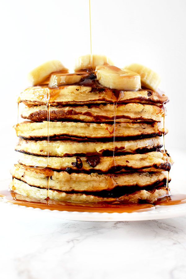 stack of banana chocolate chip pancakes