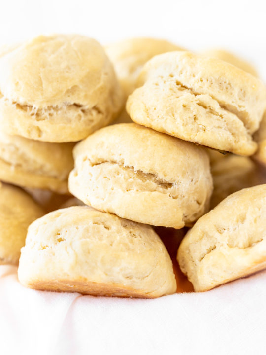 Dairy free biscuits piled up in a bowl