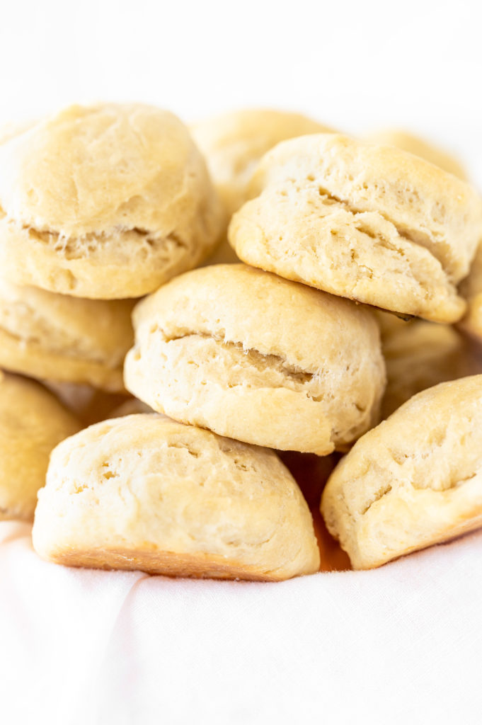 Dairy free biscuits piled up in a bowl