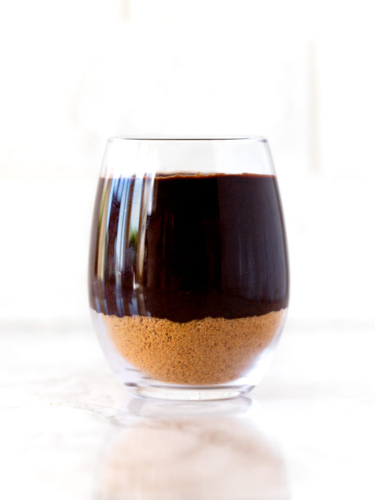 Instant Pudding in a glass on a white marble counter