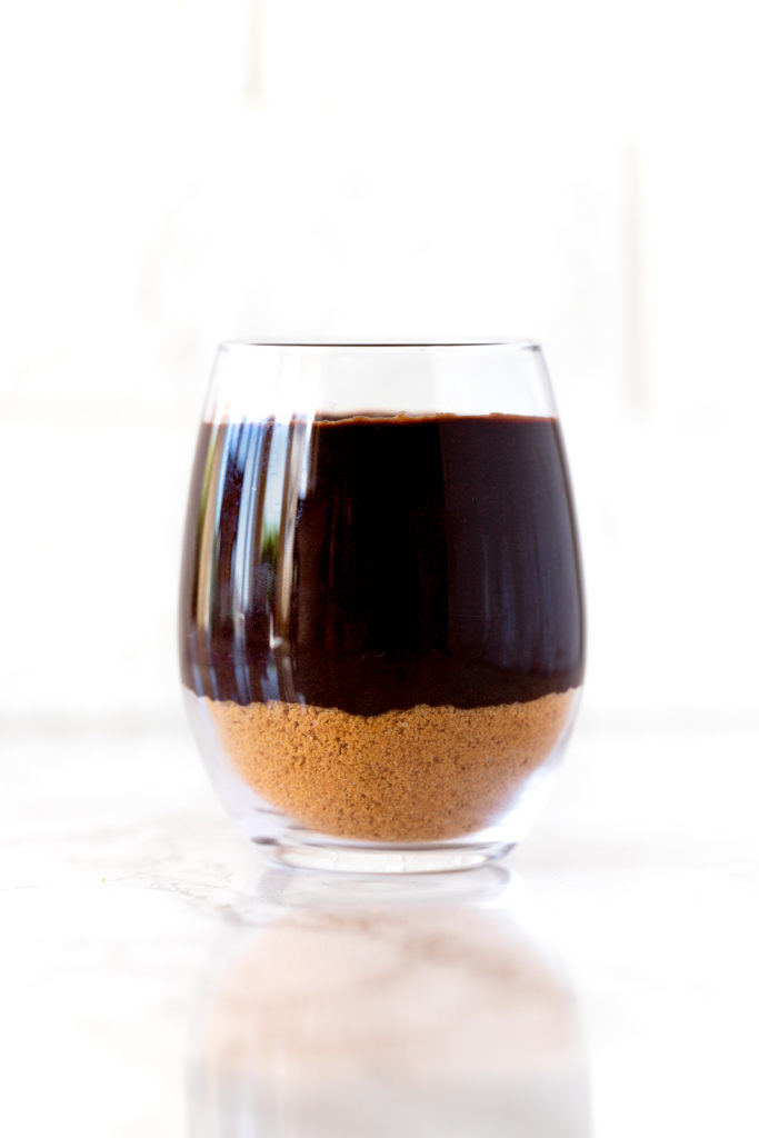 Instant Pudding in a glass on a white marble counter