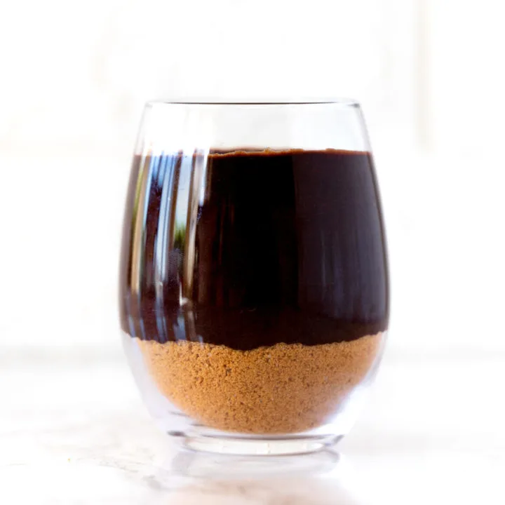 Instant Pudding in a glass on a white marble counter