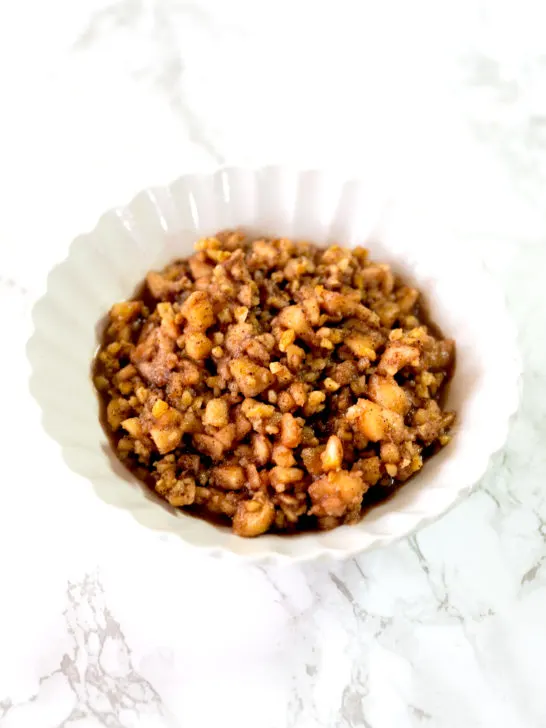 Charoset in a white bowl