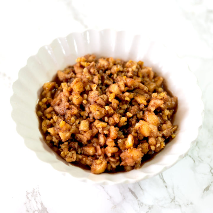 Charoset in a white bowl