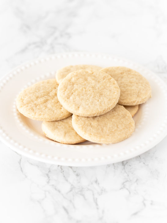 Sugar cookies made without butter on a white plate
