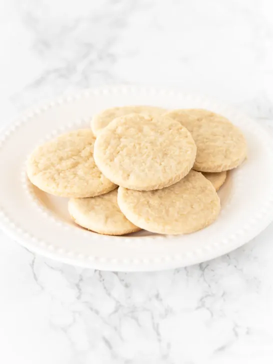 Sugar cookies made without butter on a white plate