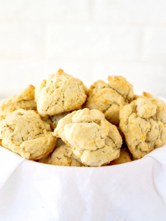 drop biscuits in a bowl with a white napkin