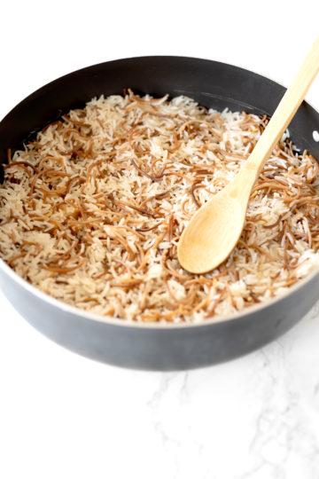 Lebanese Rice Vermicelli in a pot on a white marble counter